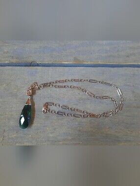 ELLE Designer 925 Sterling Silver Green Quartz White Topaz & Ruby Gem Necklace